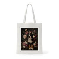犬（バーニーズマウンテンドッグ）トートバッグ 花の油絵風アート キャンバス地