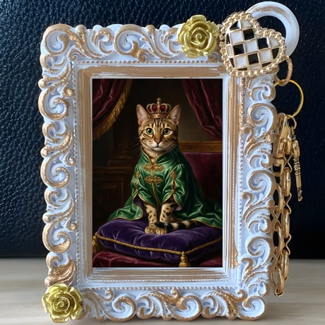猫（オシキャット）バッグチャーム ルネサンス風 ホワイト額縁デザイン
