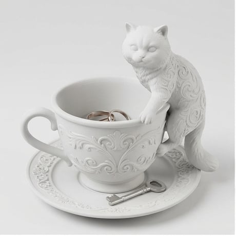 猫（チンチラペルシャ）のアクセサリートレイ 小物入れ マットホワイト