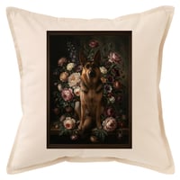 犬（ジャーマンシェパード）クッション 45cm 花の油絵風カラーアート