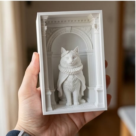 ノルウェージャンフォレストキャットのブックヌーク 3Dプリント 白PLA