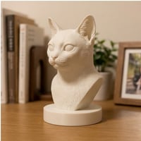 猫（シンガプーラ）の3Dプリント胸像 白PLA 彫刻 置物 インテリア