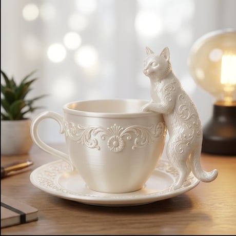 猫（ターキッシュアンゴラ）のアクセサリートレイ 小物入れ シルクホワイト