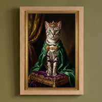 猫（エジプシャンマウ）のルネサンス風肖像画 油絵風アートA4額装インテリア壁掛け
