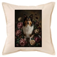 犬（シェットランドシープドッグ）クッション 45cm 花の油絵風カラーアート