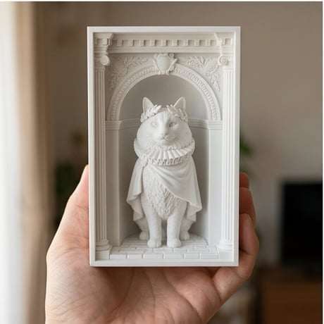 ノルウェージャンフォレストキャットのブックヌーク 3Dプリント 白PLA