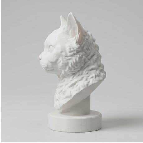 猫（セルカークレックス）の3Dプリント胸像 白PLA 彫刻 置物 インテリア