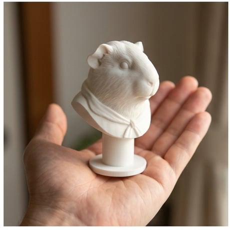 モルモットの3Dプリント胸像 白PLA 彫刻 置物 インテリア