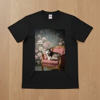 犬（シベリアンハスキー）半袖Tシャツ ロココ調シャビーピンク ブラック 男女兼用