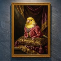 カナリアのルネサンス風肖像画 油絵風アートA4金縁額装インテリア壁掛け