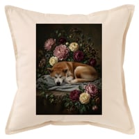 犬（柴犬）クッション 45cm 花の油絵風カラーアート