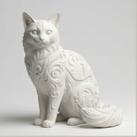 猫（ソマリ）の置物 全身オブジェ ルネサンス装飾 マットホワイト