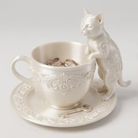猫（マンチカン）のアクセサリートレイ 小物入れ シルクホワイト