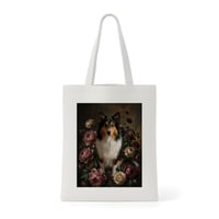 犬（シェットランドシープドッグ）トートバッグ 花の油絵風アート キャンバス地