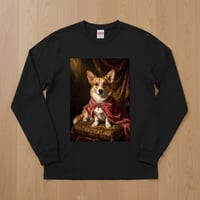 犬（コーギー）長袖Tシャツ ルネサンス風カラーアート ブラック 男女兼用