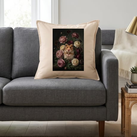 ハムスター（ファンシーハムスター）クッション 45cm 花の油絵風カラーアート