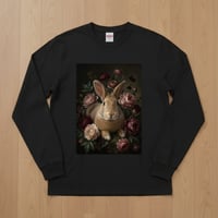 フレミッシュジャイアント長袖Tシャツ 花の油絵風アート ブラック 男女兼用