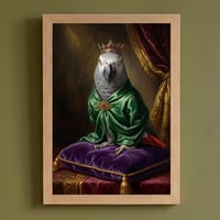 インコ（ヨウム）のルネサンス風肖像画 油絵風アートA4額装インテリア壁掛け
