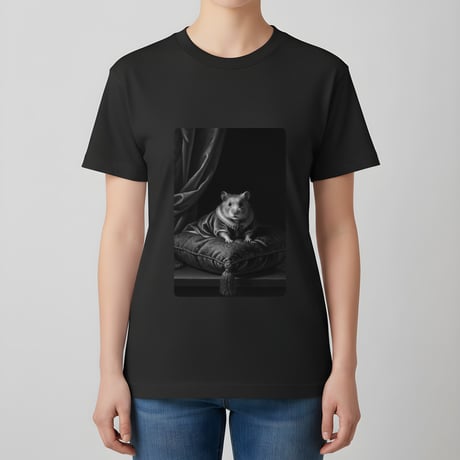 ゴールデンハムスター半袖Tシャツ ルネサンス風モノクロ ブラック 男女兼用