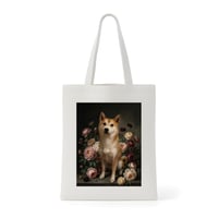 犬（柴犬）トートバッグ 花の油絵風アート キャンバス地