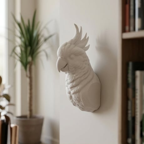 インコ（キバタン）の壁掛けレリーフ 3Dプリント 白PLA インテリア