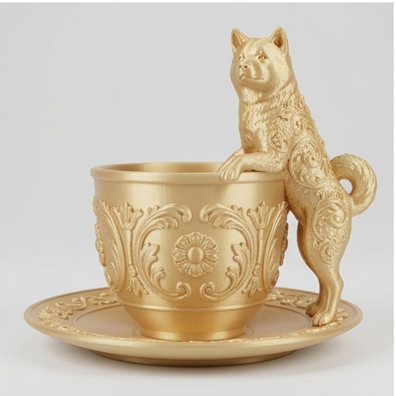 犬（秋田犬）のアクセサリートレイ 小物入れ シルクゴールド | うちの