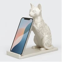 猫（エジプシャンマウ）のスマホスタンド 卓上 シルクホワイト