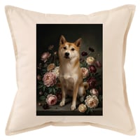 犬（柴犬）クッション 45cm 花の油絵風カラーアート