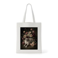 猫（ラグドール）トートバッグ 花の油絵風アート キャンバス地