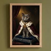 猫（シャルトリュー）のルネサンス風肖像画 油絵風アートA4額装インテリア壁掛け
