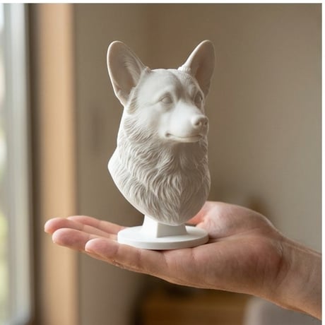 犬（コーギー）の3Dプリント胸像 白PLA 彫刻 置物 インテリア