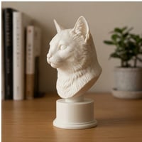 猫の3Dプリント胸像 白PLA 彫刻 置物 インテリア