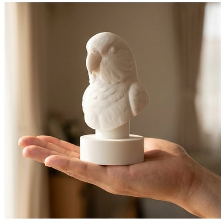 インコ（マメルリハ）の3Dプリント胸像 白PLA 彫刻 置物 インテリア