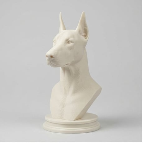 犬（ドーベルマン）の3Dプリント胸像 白PLA 彫刻 置物 インテリア