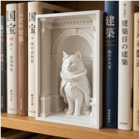 ノルウェージャンフォレストキャットのブックヌーク 3Dプリント 白PLA