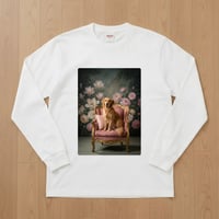 ゴールデンレトリバー長袖Tシャツ ロココ調シャビーピンク ホワイト 男女兼用
