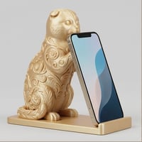 猫（スコティッシュフォールド）のスマホスタンド 卓上 シルクゴールド