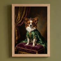 犬（パピヨン）のルネサンス風肖像画 油絵風アートA4額装インテリア壁掛け