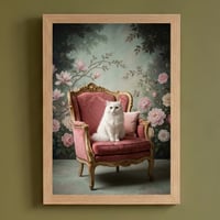 猫（ペルシャ猫）のロココ調シャビーピンクアート A4額装インテリア壁掛け