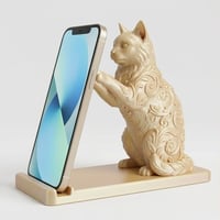 猫（ターキッシュアンゴラ）のスマホスタンド 卓上 シルクゴールド