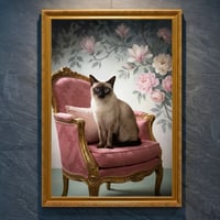 猫（シャム猫）のロココ調シャビーピンクアート A4金縁額装インテリア壁掛け