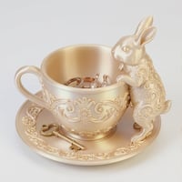 うさぎ（チンチラうさぎ）のアクセサリートレイ 小物入れ シルクゴールド