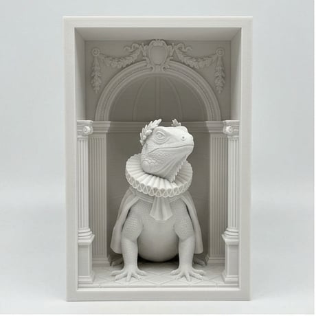 イグアナ（ブルーイグアナ）の3Dプリント ブックヌーク 白PLA 本棚インテリア