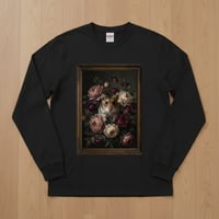 ロボロフスキーハムスター長袖Tシャツ 花の油絵風アート ブラック 男女兼用