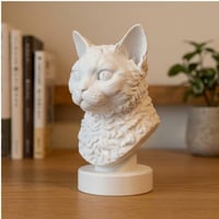 猫（セルカークレックス）の3Dプリント胸像 白PLA 彫刻 置物 インテリア