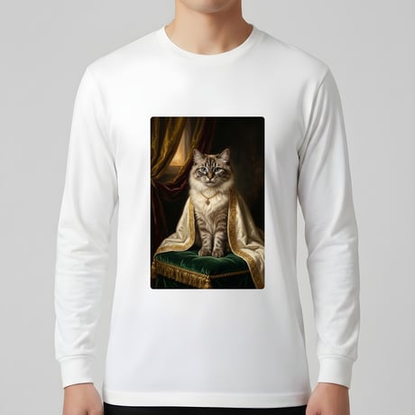 猫（ヒマラヤン）長袖Tシャツ ルネサンス風カラーアート ホワイト 男女兼用