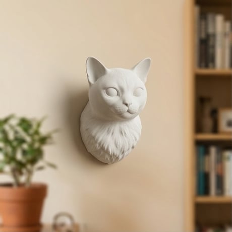 猫（バーミーズ）の壁掛けレリーフ 3Dプリント 白PLA インテリア