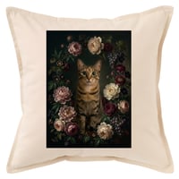 猫クッション 45cm 花の油絵風カラーアート