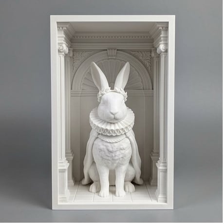 うさぎ（レッキス）の3Dプリント ブックヌーク 白PLA 本棚インテリア