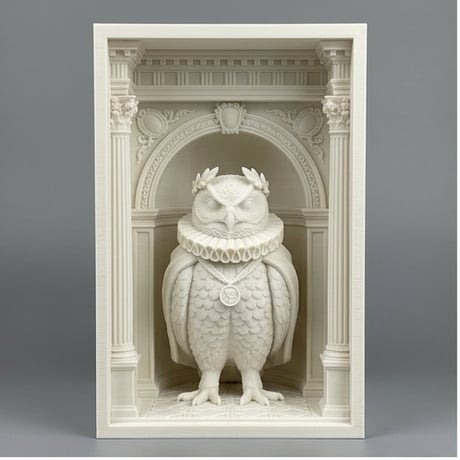 ベンガルワシミミズクの3Dプリント ブックヌーク 白PLA 本棚インテリア